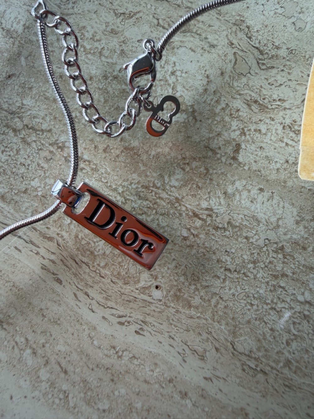 Vintage Dior Silver Logo Tag Necklace with tag still on